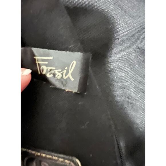 Fossil Lizette Black Leather and Cotton Crossbody Purse Bag Tote - Picture 13 of 14